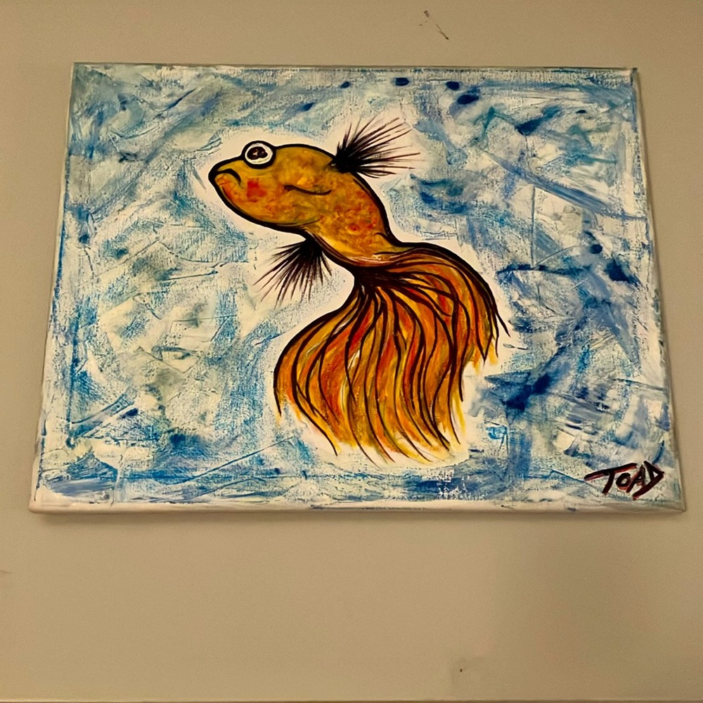 ORIGINAL Abstract Acrylic Painting on canvas. Signed by Artist. 16x20in “Goldie”